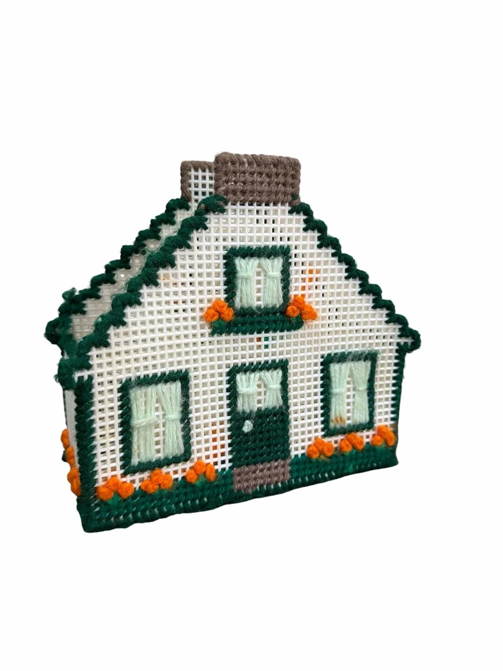 Vintage Handmade Plastic Canvas House Napkin Holder Needlepoint Cottagecore